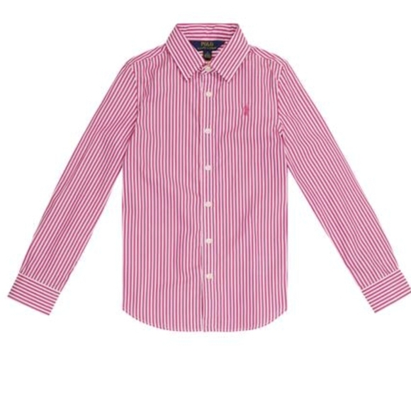 Polo Ralph Lauren Girls Button Up Shirt Size 7 Pure Cotton Striped - Picture 1 of 6